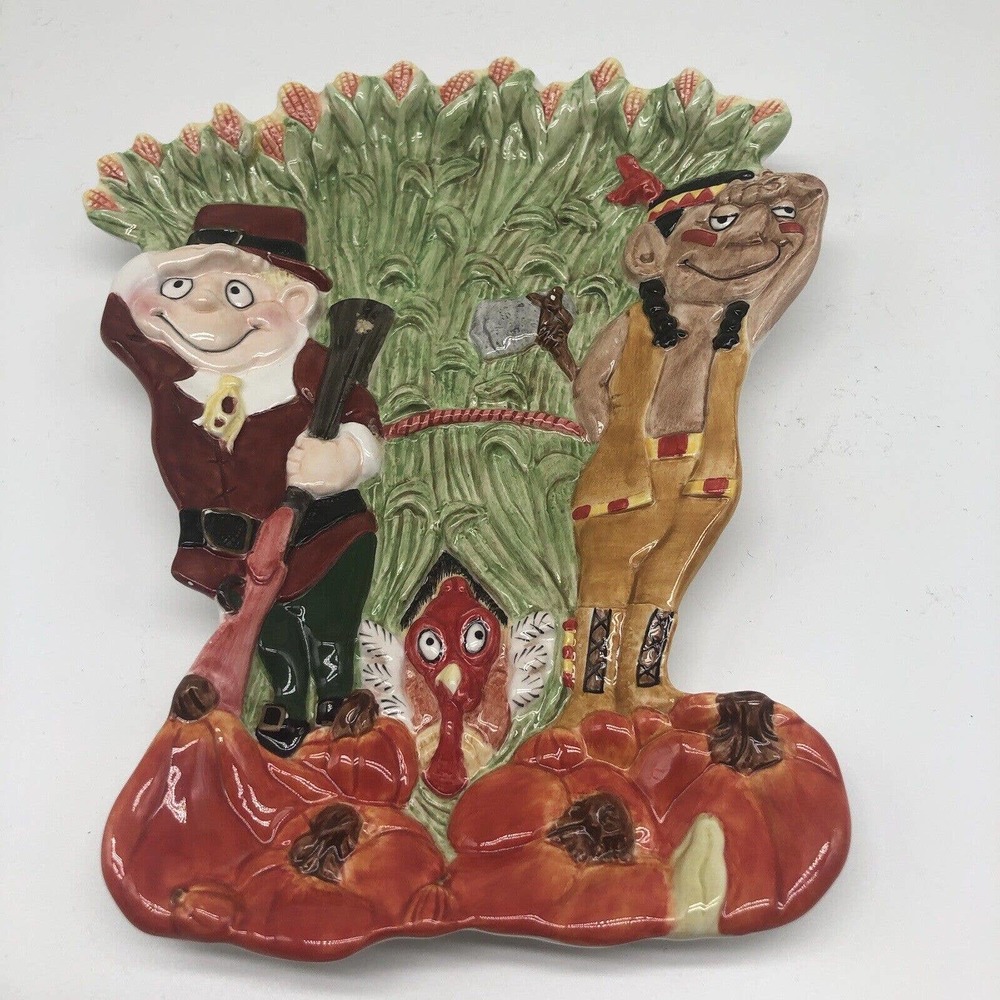 FITZ AND FLOYD ESSENTIALS Thanksgiving Turkey Plate 8x 6.5in Harvest Platter A2